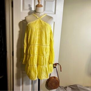 Roamans Wms Buttercup Yellow Cotton Floral Eyelet Pleated Embroidered Tunic 20W